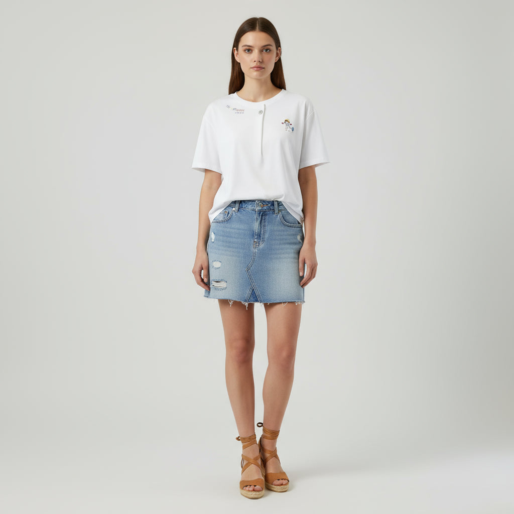 Women's Loose Neck Binding Fold T-Shirt