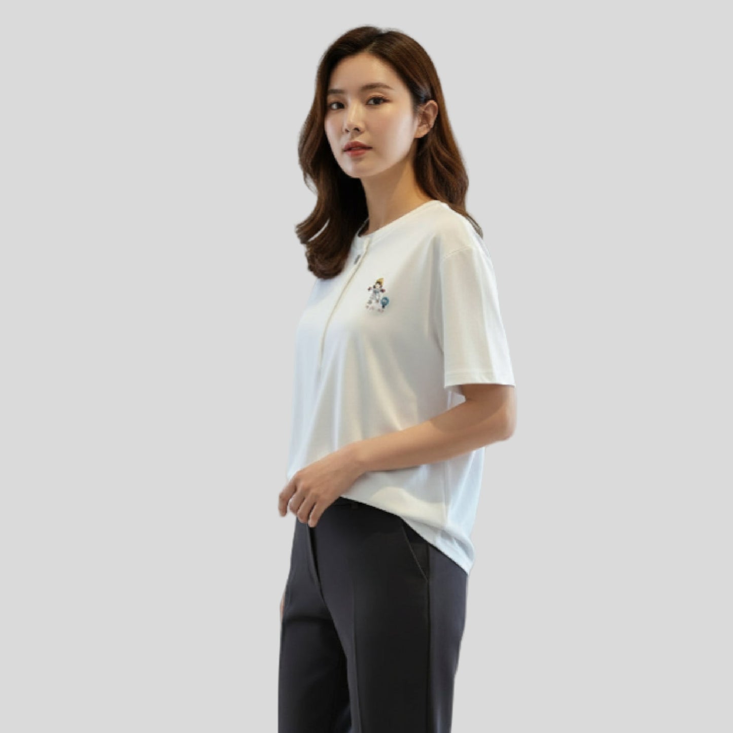 Women's Loose Neck Binding Fold T-Shirt