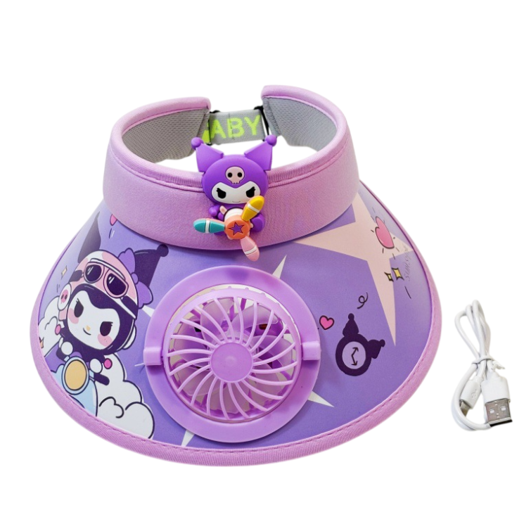 Kids Sanrio Large Brim Sun Visor with Built-In Fan