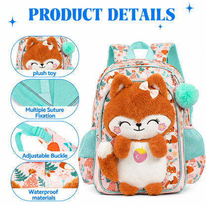 Girl's 3D Fox Plush School Backpack