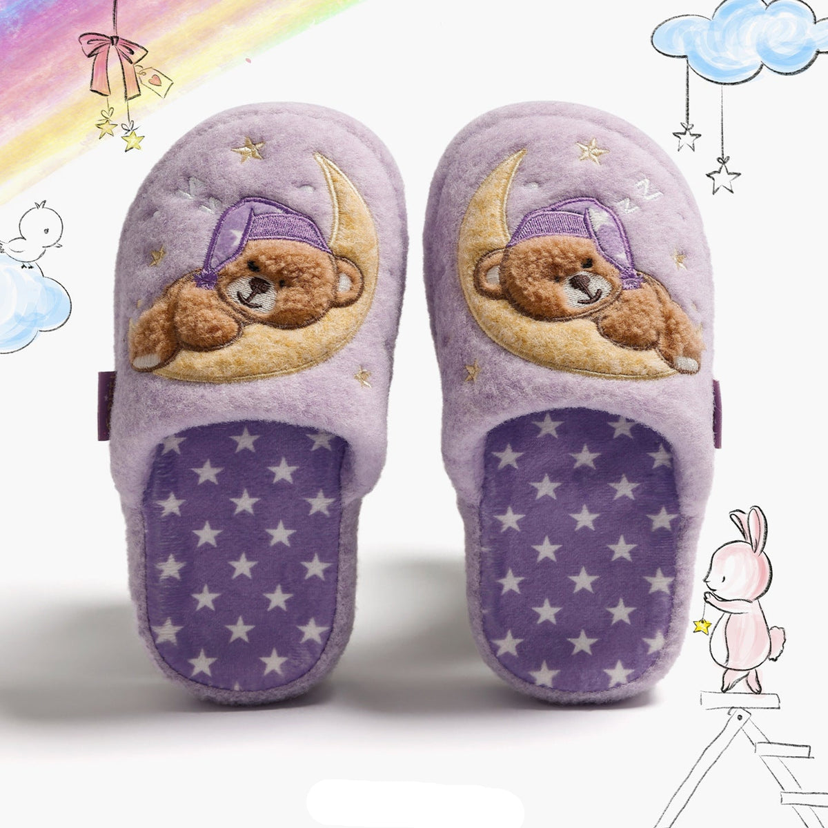 Children's Starry Night Sleepy Bear Slippers