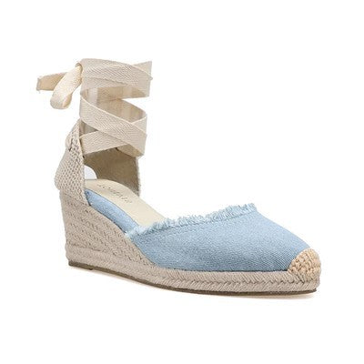 TONIVIS Women's Linen Espadrille 7cm High Wedge Sandals