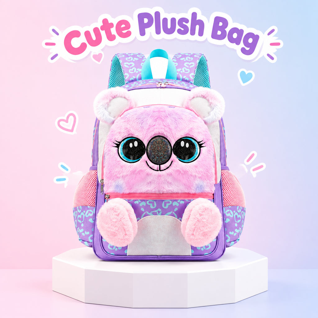 Girl's Fluffy Koala Bear School Backpack