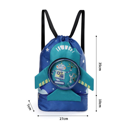 Kids Fun Cartoon Large Capacity Waterproof Beach Backpack with Footwear Compartment
