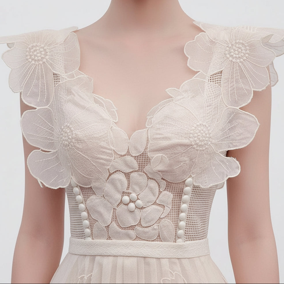 First Love Embroidered Apricot Midi Dress