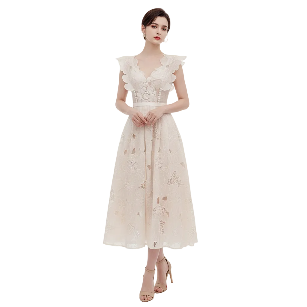 First Love Embroidered Apricot Midi Dress