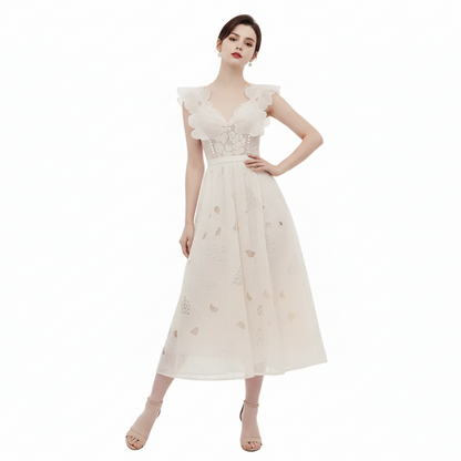 First Love Embroidered Apricot Midi Dress