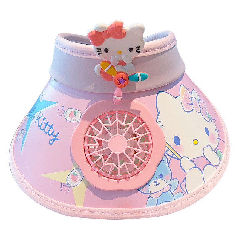 Kids Sanrio Large Brim Sun Visor with Built-In Fan