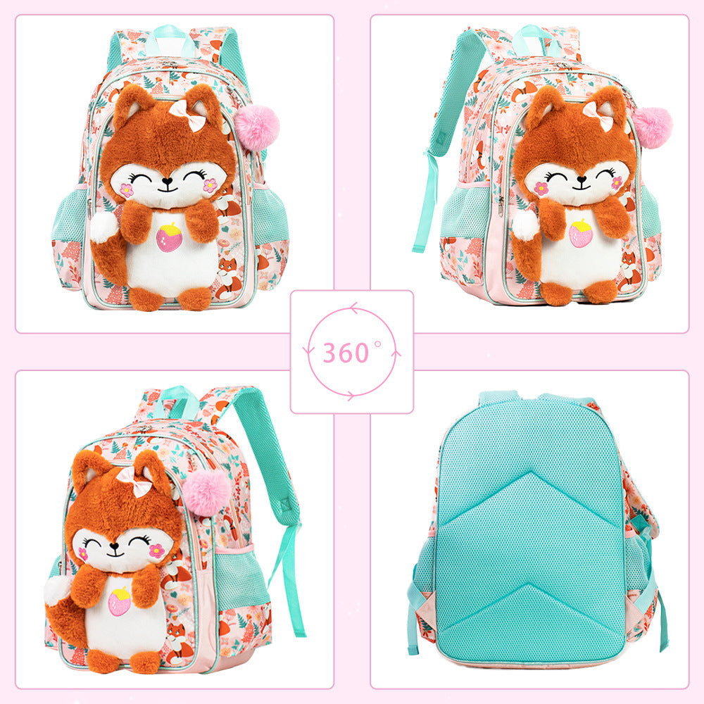 Girl's 3D Fox Plush School Backpack