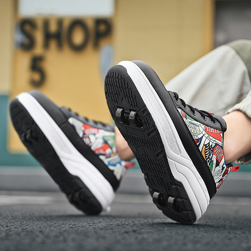 Unisex 2-in-1 Street-Art Graffiti Convertible Roller Skate Shoes | Kids & Adult