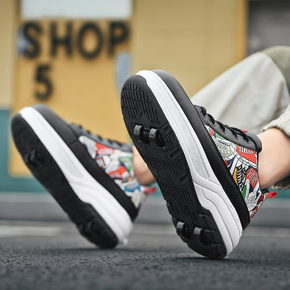 Unisex 2-in-1 Street-Art Graffiti Convertible Roller Skate Shoes | Kids & Adult