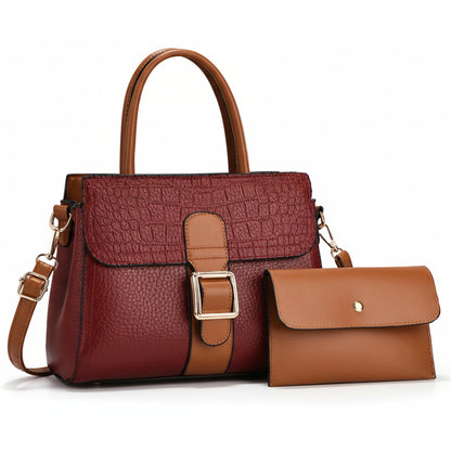 Linear Buckle Satchel Crossbody Bag / Handbag with Pouch