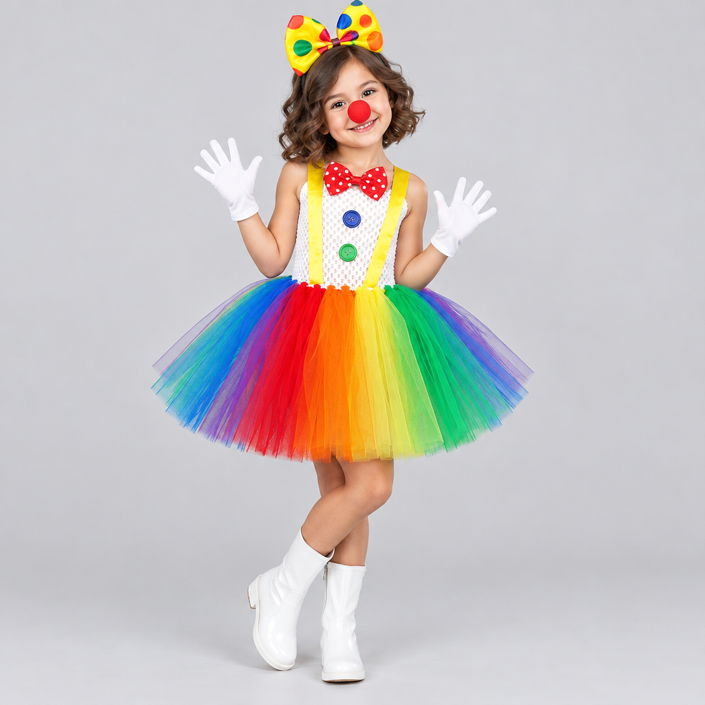 Girls Rainbow Clown Tutu Costume Set