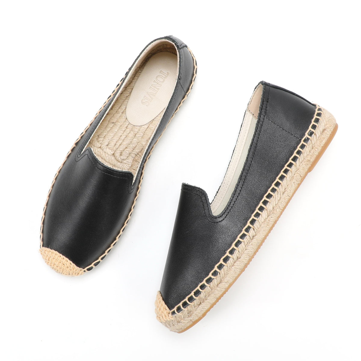 TONIVIS Women's Slip-On Cowhide Leather Espadrille Flats