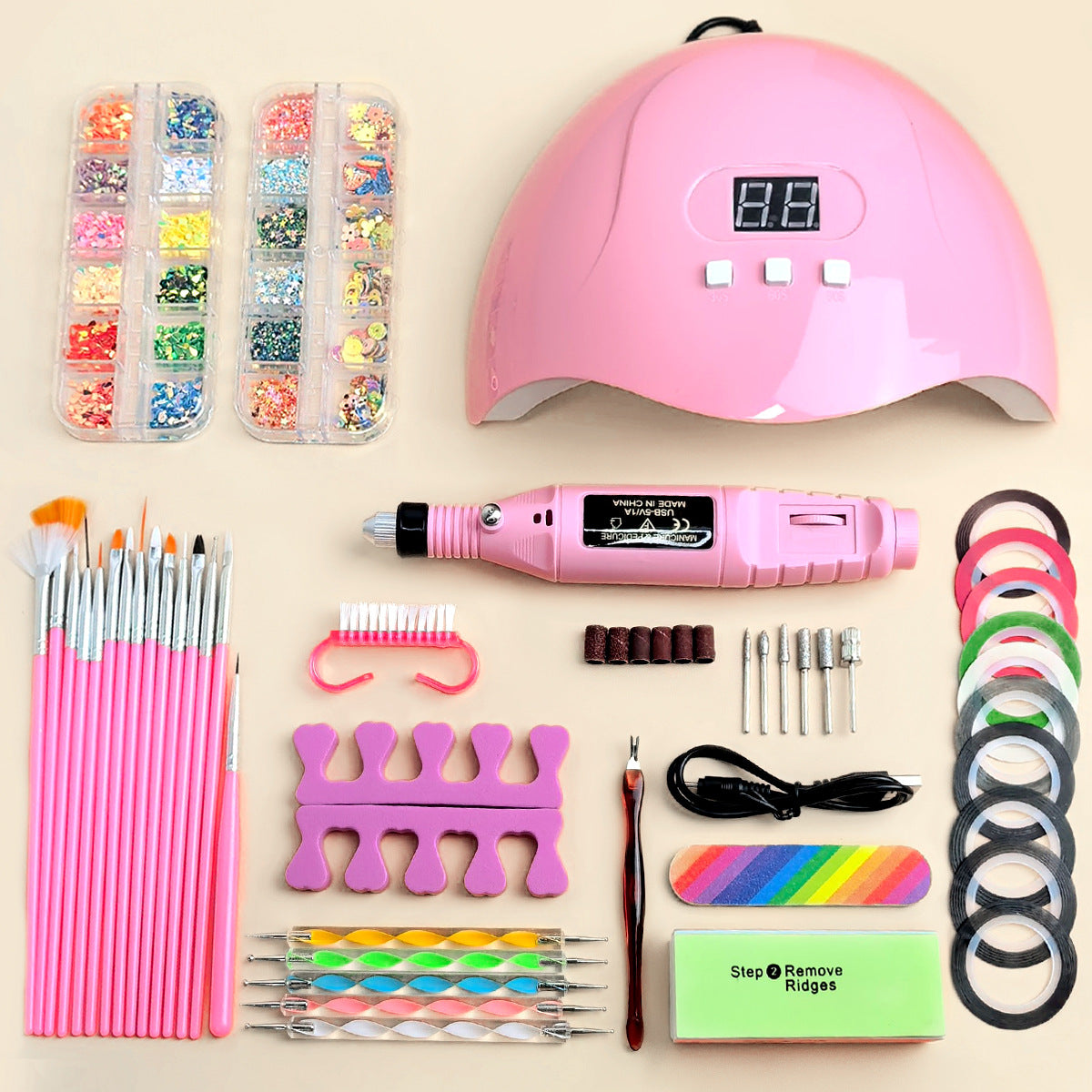 All in One Nail Manicure Kit with UV LED Nail Lamp