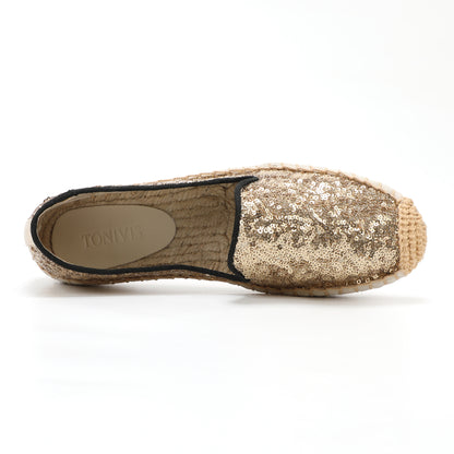 TONIVIS Women's Slip-On Sequin Espadrille Flats