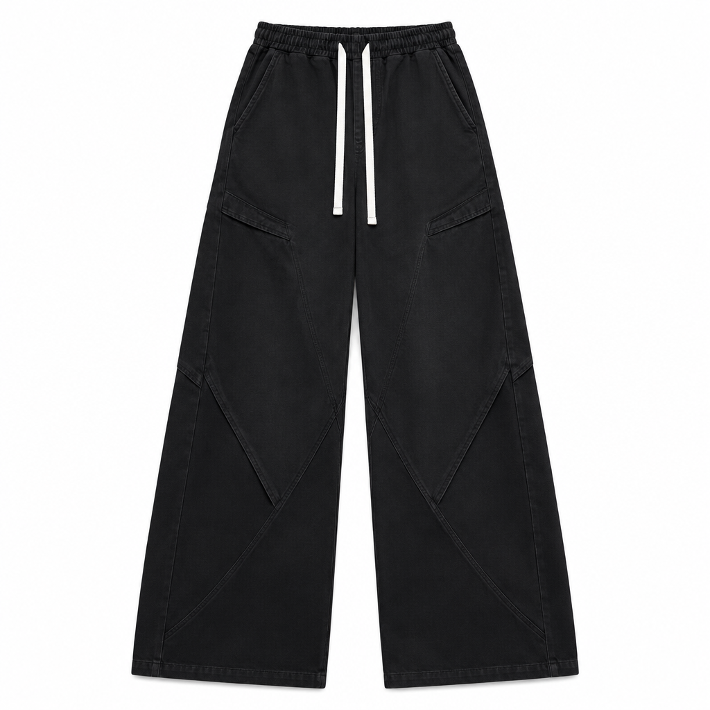 Women's Wide-Leg Paneled Baggy Jeans with Drawstring Waist