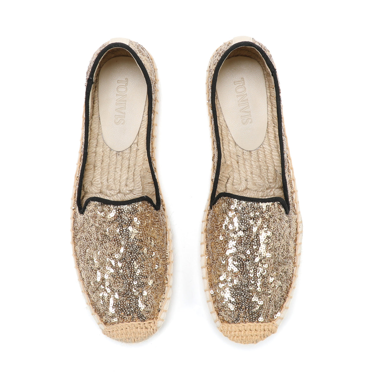 TONIVIS Women's Slip-On Sequin Espadrille Flats