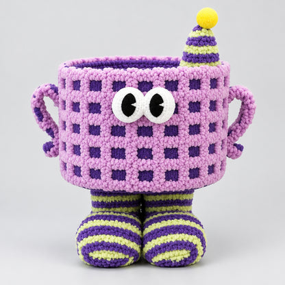 Adorable 3D Checkerboard Monster Storage Basket with Feet