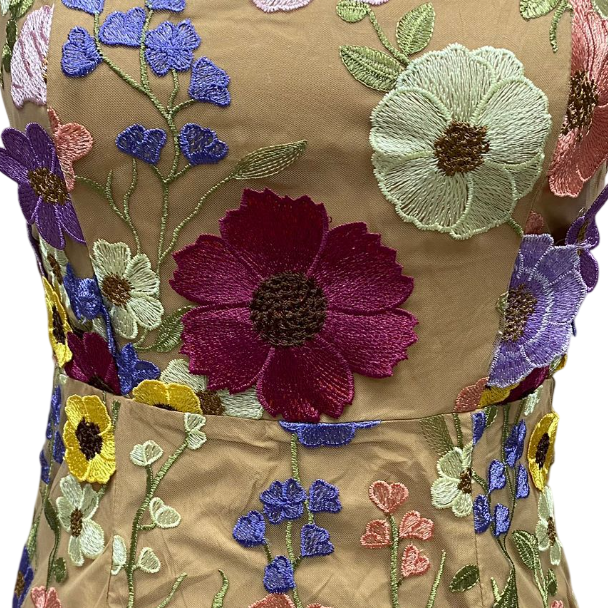 Fleur Embroidered Bandeau Midi Sheath Dress.