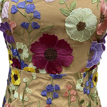 Fleur Embroidered Bandeau Midi Sheath Dress.
