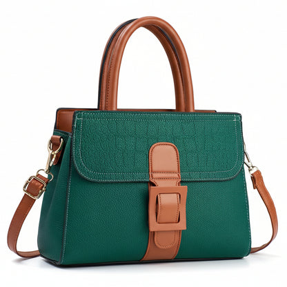 Patterned Linear Buckle Satchel Shoulder / Crossbody Bag
