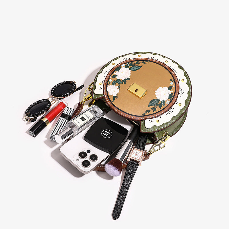 Vintage Floral Round Olive Crossbody