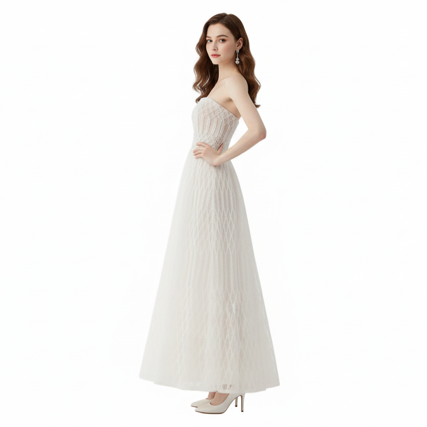 Geo Lace Embroidered Bandeau Maxi Dress.
