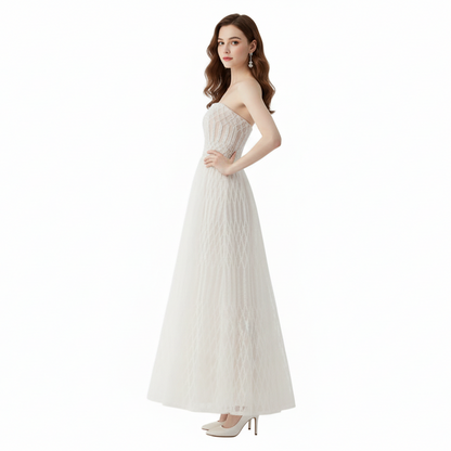 Geo Lace Embroidered Bandeau Maxi Dress.