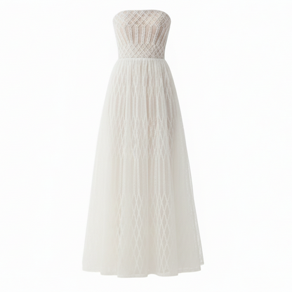 Geo Lace Embroidered Bandeau Maxi Dress.
