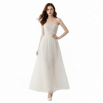 Geo Lace Embroidered Bandeau Maxi Dress.