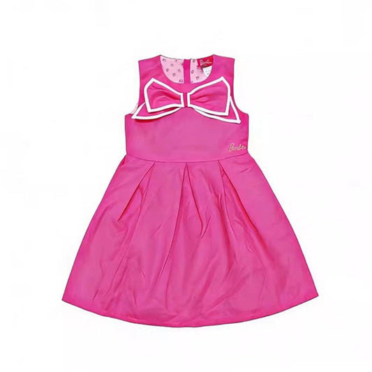 Barbie Girls Pink A-Line Casual Dress with Statement Bow Accent