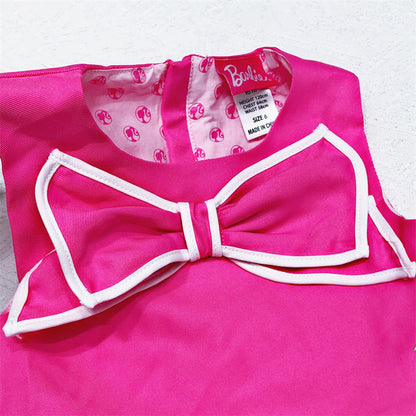 Barbie Girls Pink A-Line Casual Dress with Statement Bow Accent