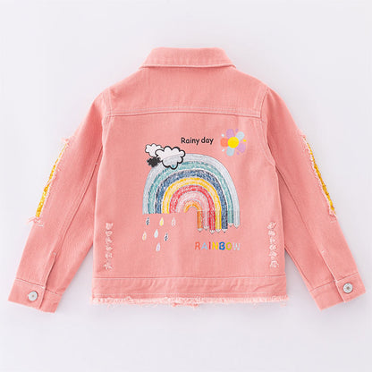 Girl's Bright and Fun Pink Distressed Denim Jacket