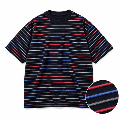 Jacquard Retro Textured Multi-Color Striped T-Shirt