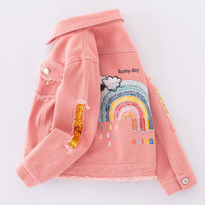 Girl's Bright and Fun Pink Distressed Denim Jacket