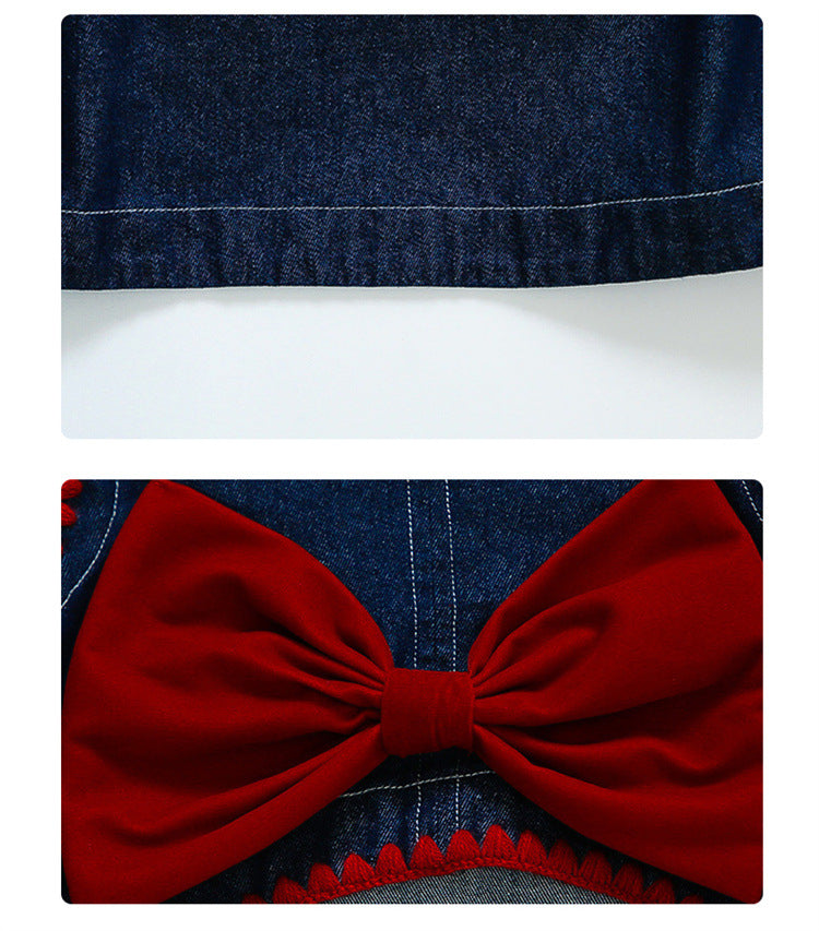 Girl's Bow Denim Summer Clothes 2pcs Set
