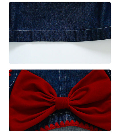 Girl's Bow Denim Summer Clothes 2pcs Set