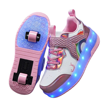 Kids Magical Light Up 2-in-1 Roller Skate Sneakers - Purple