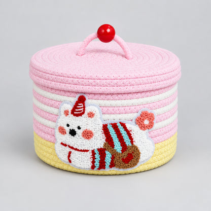 Puppy Woven Storage Basket with Lid