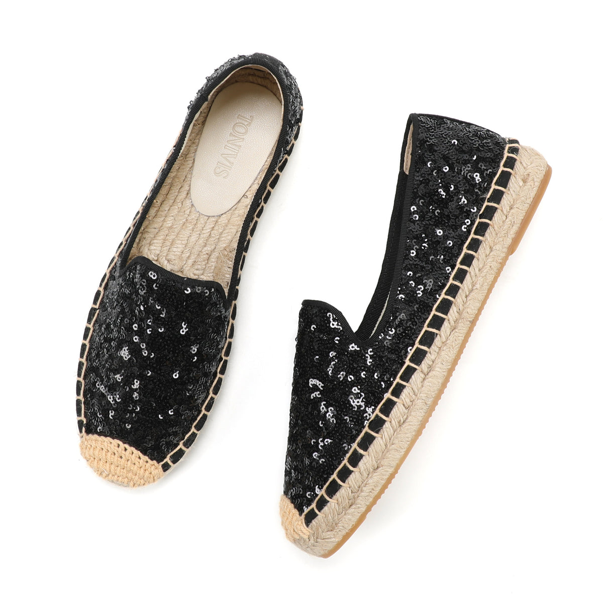 TONIVIS Women's Slip-On Sequin Espadrille Flats