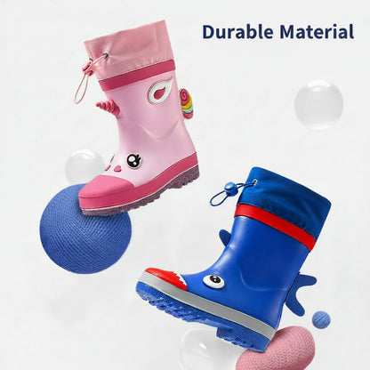 Kids Waterproof Cartoon Gumboots | Rain Boots with Splash-Proof Drawstring Cuff