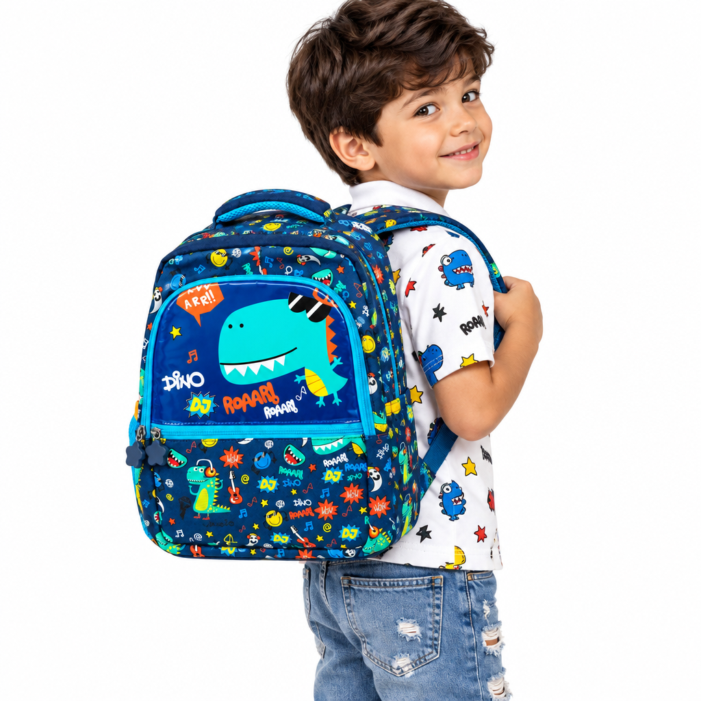 2-Piece Kids Funky Dinosaur Backpack & Duffel Bag Travel Set