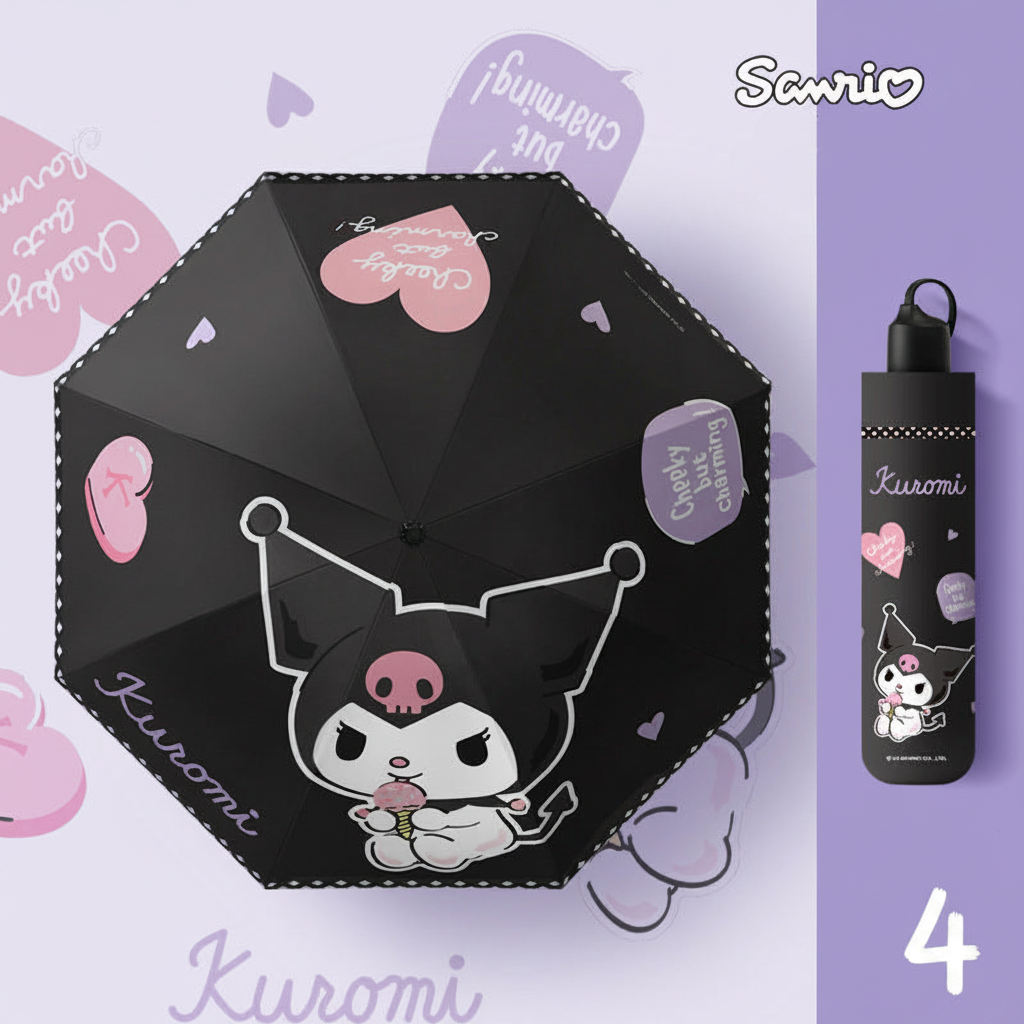 Kuromi  Automatic Compact 3-Fold Umbrella