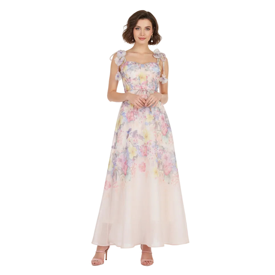 Fleura Embroidered Sweetheart Midi Dress.