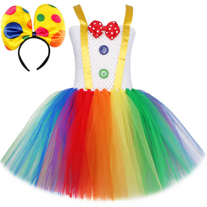 Girls Rainbow Clown Tutu Costume Set