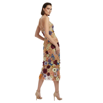 Fleur Embroidered Bandeau Midi Sheath Dress.