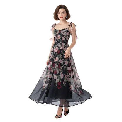 Fleura Embroidered Sweetheart Midi Dress.