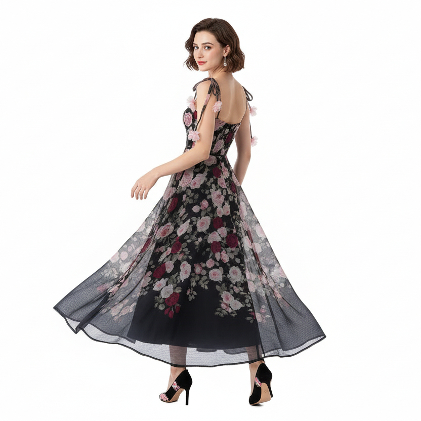 Fleura Embroidered Sweetheart Midi Dress