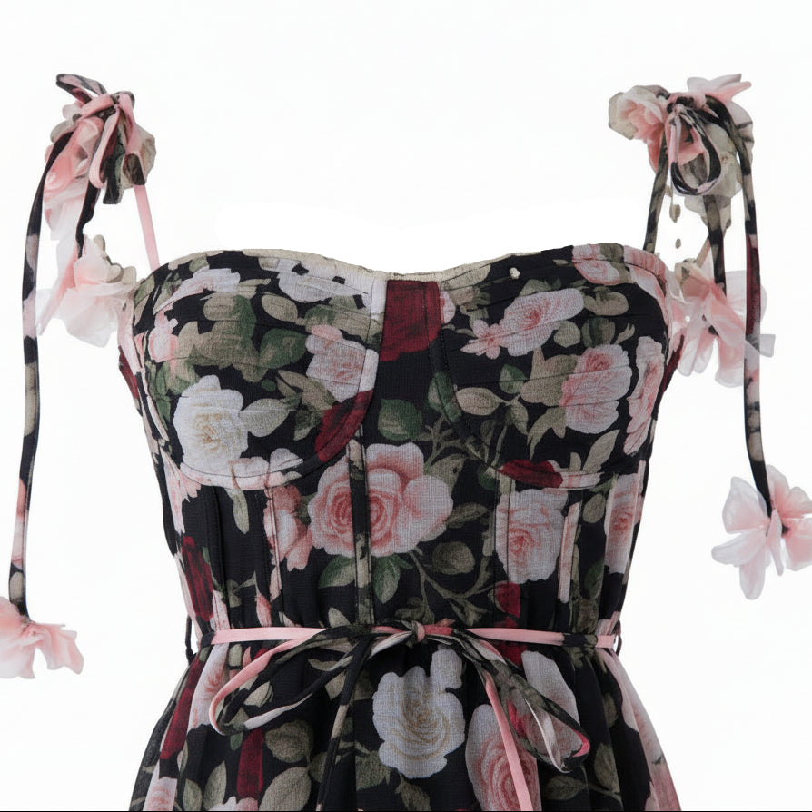 Fleura Embroidered Sweetheart Midi Dress